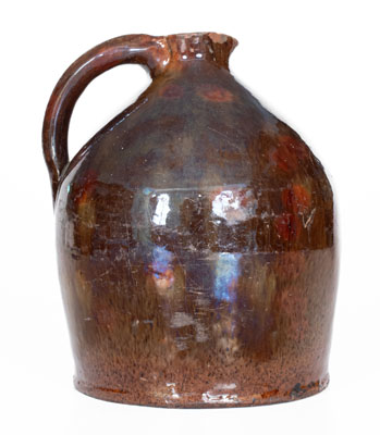 Unusual Glazed New England Redware Syrup Jug