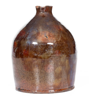 Unusual Glazed New England Redware Syrup Jug