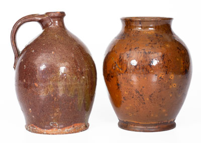 Lot of Two: New England Redware Jug and Jar