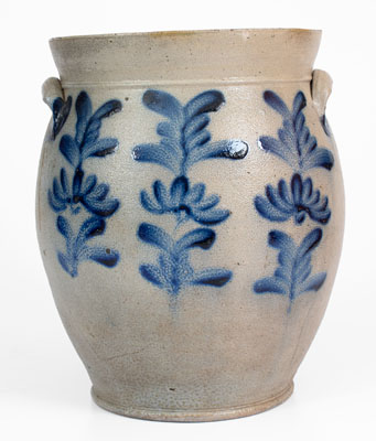 Four-Gallon attrib. Henry H. Remmey, Philadelphia Stoneware Jar w/ Elaborate Cobalt Floral Decoration