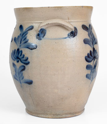 Four-Gallon attrib. Henry H. Remmey, Philadelphia Stoneware Jar w/ Elaborate Cobalt Floral Decoration