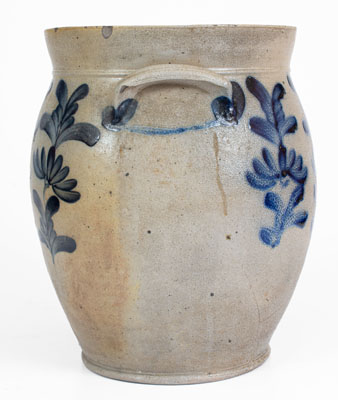 Four-Gallon attrib. Henry H. Remmey, Philadelphia Stoneware Jar w/ Elaborate Cobalt Floral Decoration