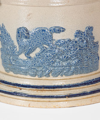 Molded Stoneware Humidor w/ Goat's Head Handles, probably White's Pottery, Utica, NY