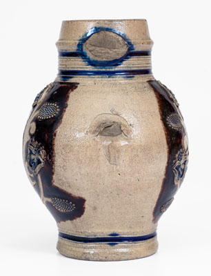 Cobalt-and-Manganese-Decorated Westerwald Stoneware Mug w/ Sprig-Molded Decoration, 1688