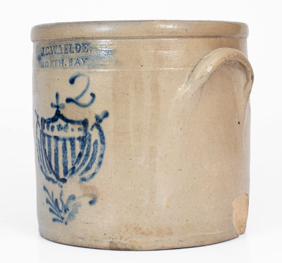 Rare J. C. WAELDE / NORTH BAY Stoneware Crock w/ Patriotic Shield Decoration