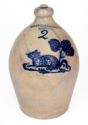 F. STETZENMEYER & CO. / ROCHESTER, N.Y. Two-Gallon Stoneware Jug w/ Cat and Tree Decoration