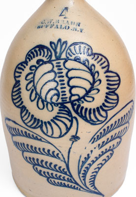 Outstanding C. W. BRAUN / BUFFALO, NY Stoneware Jug w/ Oversized Slip-Trailed Floral Decoration