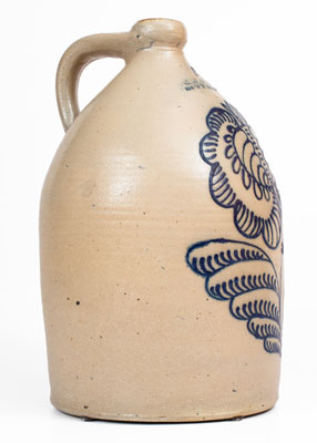 Outstanding C. W. BRAUN / BUFFALO, NY Stoneware Jug w/ Oversized Slip-Trailed Floral Decoration