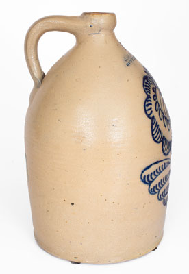 Outstanding C. W. BRAUN / BUFFALO, NY Stoneware Jug w/ Oversized Slip-Trailed Floral Decoration