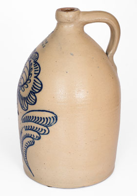 Outstanding C. W. BRAUN / BUFFALO, NY Stoneware Jug w/ Oversized Slip-Trailed Floral Decoration