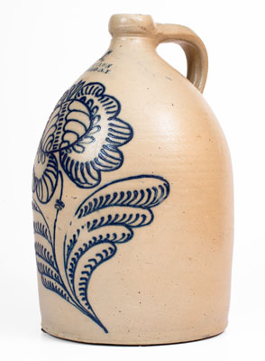 Outstanding C. W. BRAUN / BUFFALO, NY Stoneware Jug w/ Oversized Slip-Trailed Floral Decoration