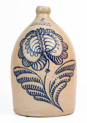 Outstanding C. W. BRAUN / BUFFALO, NY Stoneware Jug w/ Oversized Slip-Trailed Floral Decoration