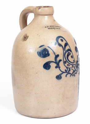 Fine S. D. KELLOGG / WHATELY Stoneware Jug w/ Slip-Trailed Bird Decoration