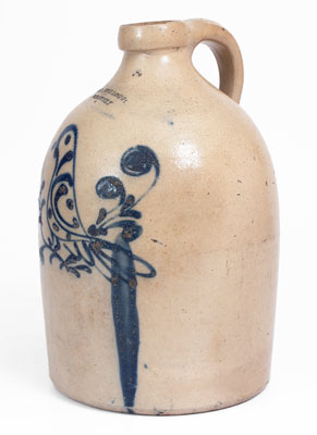 Fine S. D. KELLOGG / WHATELY Stoneware Jug w/ Slip-Trailed Bird Decoration