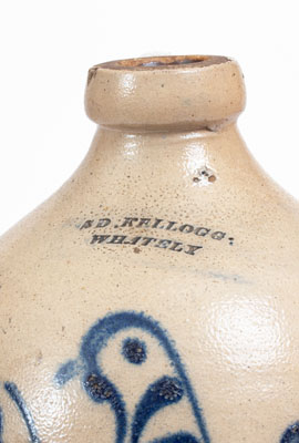 Fine S. D. KELLOGG / WHATELY Stoneware Jug w/ Slip-Trailed Bird Decoration