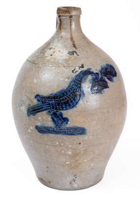 Stoneware Jug with Incised Bird-and-Floral and Ship Decorations, attrib. Jonathan Fenton, Boston