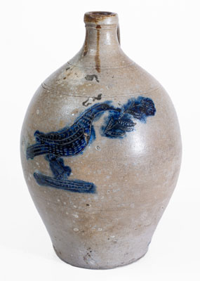 Exceptional Stoneware Jug w/ Incised Bird and Ship Decorations, att. Jonathan Fenton, Boston, late 18th century