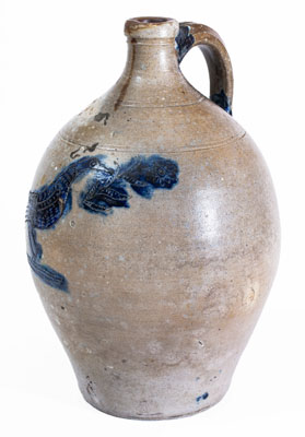 Exceptional Stoneware Jug w/ Incised Bird and Ship Decorations, att. Jonathan Fenton, Boston, late 18th century