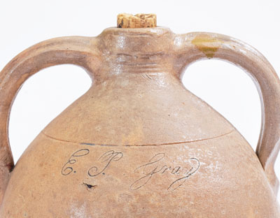 Rare Small-Sized Double-Handled Stoneware Jug w/ Incised Bird, probably Julius Norton, Bennington, VT