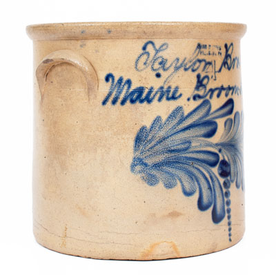 Exceptional EVAN R. JONES / PITTSTON, PA Stoneware Crock w/ Elaborate Slip-Trailed Advertising