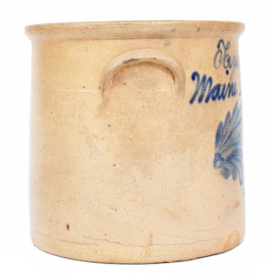 Exceptional EVAN R. JONES / PITTSTON, PA Stoneware Crock w/ Elaborate Slip-Trailed Advertising