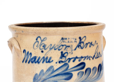 Exceptional EVAN R. JONES / PITTSTON, PA Stoneware Crock w/ Elaborate Slip-Trailed Advertising