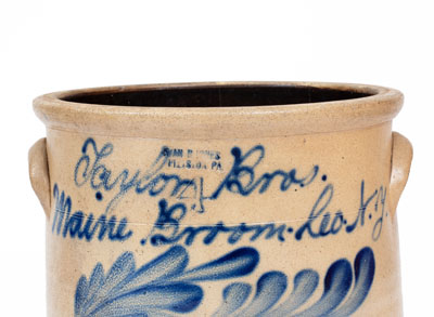 Exceptional EVAN R. JONES / PITTSTON, PA Stoneware Crock w/ Elaborate Slip-Trailed Advertising