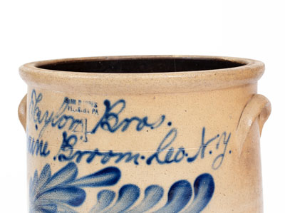 Exceptional EVAN R. JONES / PITTSTON, PA Stoneware Crock w/ Elaborate Slip-Trailed Advertising