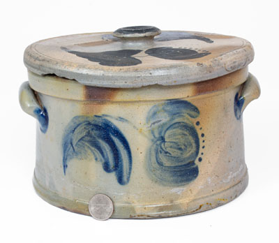 JOHN BELL / WAYNESBORO Stoneware Butter Crock w/ Decorated Lid