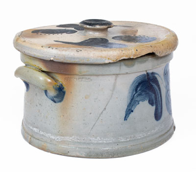 JOHN BELL / WAYNESBORO Stoneware Butter Crock w/ Decorated Lid