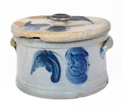 JOHN BELL / WAYNESBORO Stoneware Butter Crock w/ Decorated Lid