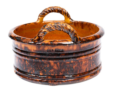 JOHN BELL (Waynesboro, Pennsylvania) Redware Rope-Handled Butter Tub