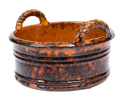 JOHN BELL (Waynesboro, Pennsylvania) Redware Rope-Handled Butter Tub