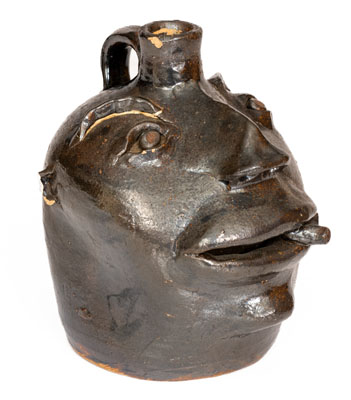 Exceptional Stoneware Cigar-Smoking Face Jug, probably Brown Family, Atlanta