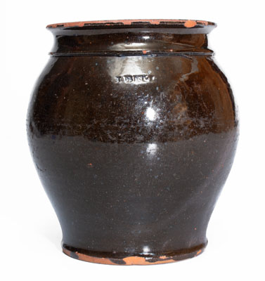 I. BELL (John Bell, Waynesboro, PA) Manganese-Glazed Redware Jar, c1840