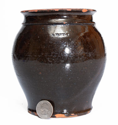 I. BELL (John Bell, Waynesboro, PA) Manganese-Glazed Redware Jar, c1840