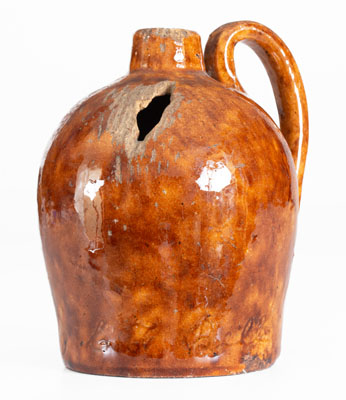 Very Rare Redware Jug-Form Presentation Bank: 