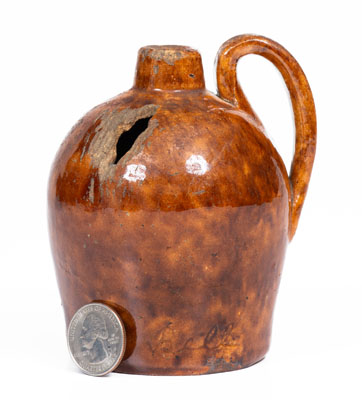 Very Rare Redware Jug-Form Presentation Bank: 