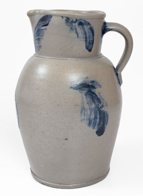 Rare Three-Gallon Baltimore, MD Stoneware Pitcher w/ Cobalt Leaf Decoration, c1855