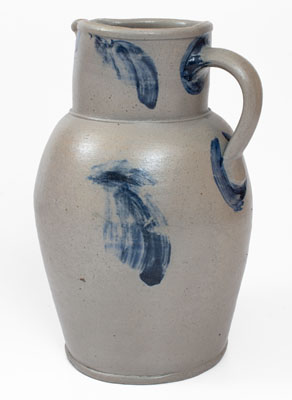 Rare Three-Gallon Baltimore, MD Stoneware Pitcher w/ Cobalt Leaf Decoration, c1855