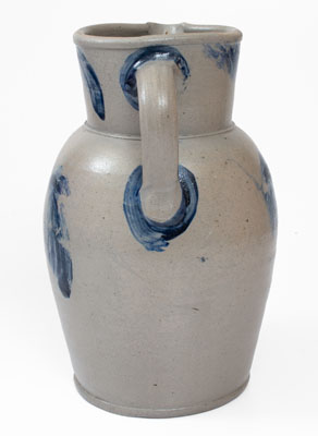 Rare Three-Gallon Baltimore, MD Stoneware Pitcher w/ Cobalt Leaf Decoration, c1855