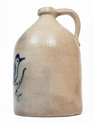 Two-Gallon WHITE S UTICA, New York Stoneware Jug w/ Cobalt Bird Decoration