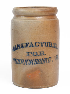 Stoneware Jar, MANUFACTURED / FOR / FREDERICKSBURG, VA, Ohio origin