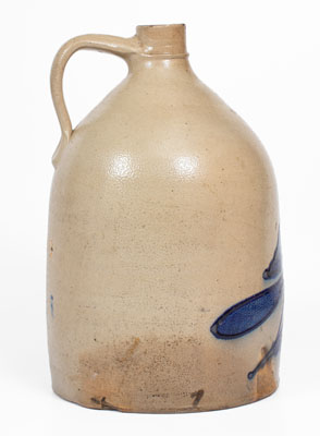 WHITE & WOOD (Utica, NY) Stoneware Jug with Cobalt Paddletail Bird Decoration