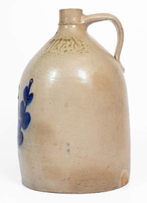 WHITE & WOOD (Utica, NY) Stoneware Jug with Cobalt Paddletail Bird Decoration