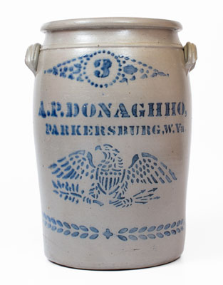 Fine A.P. DONAGHHO, / PARKERSBURG, W. Va. Stoneware Jar w/ Stenciled Eagle Motif