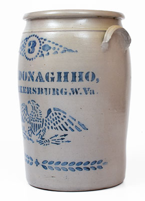 Fine A.P. DONAGHHO, / PARKERSBURG, W. Va. Stoneware Jar w/ Stenciled Eagle Motif