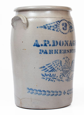 Fine A.P. DONAGHHO, / PARKERSBURG, W. Va. Stoneware Jar w/ Stenciled Eagle Motif