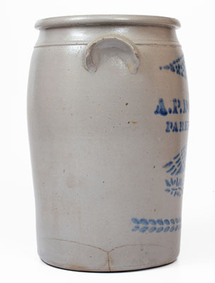 Fine A.P. DONAGHHO, / PARKERSBURG, W. Va. Stoneware Jar w/ Stenciled Eagle Motif