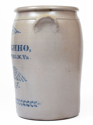 Fine A.P. DONAGHHO, / PARKERSBURG, W. Va. Stoneware Jar w/ Stenciled Eagle Motif